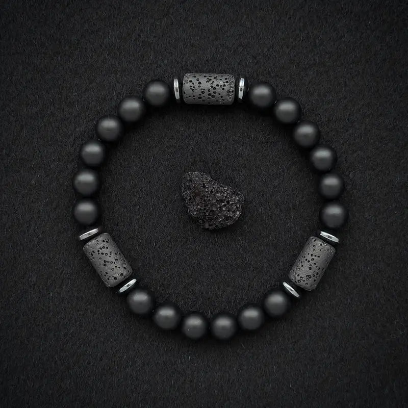 Bransoletka z lawy wulkanicznej oraz czarnych matowych koralików „Lava Core Minimal”