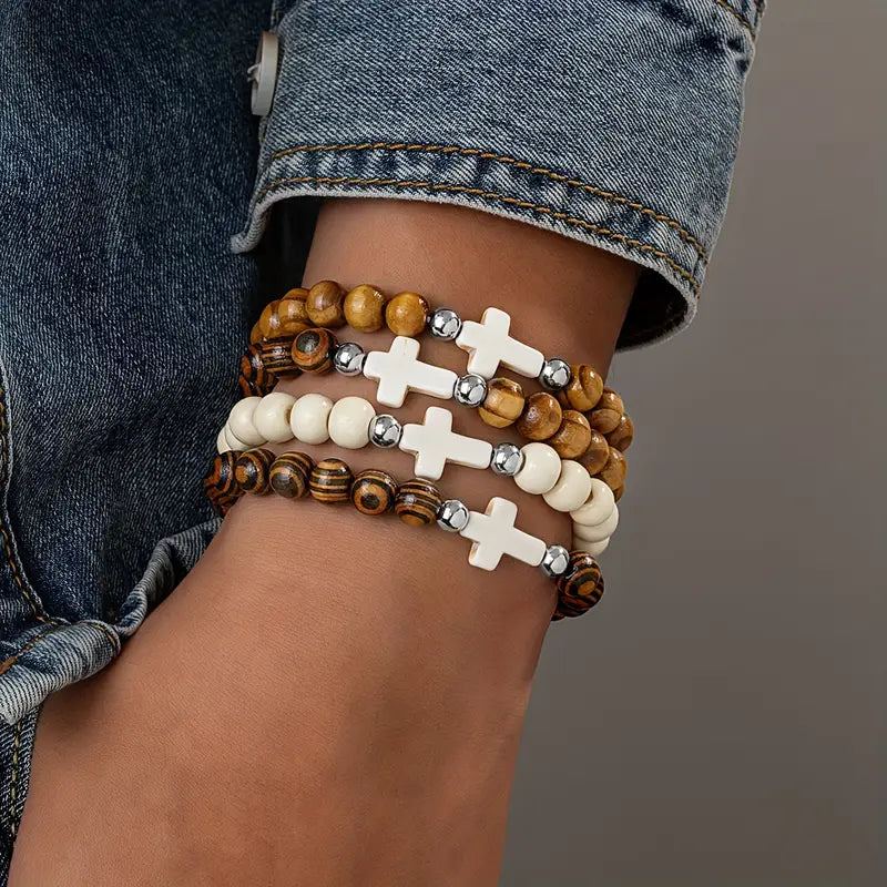 Uniwersalna drewniana bransoletka z krzyżykiem „Sanctum Terra”