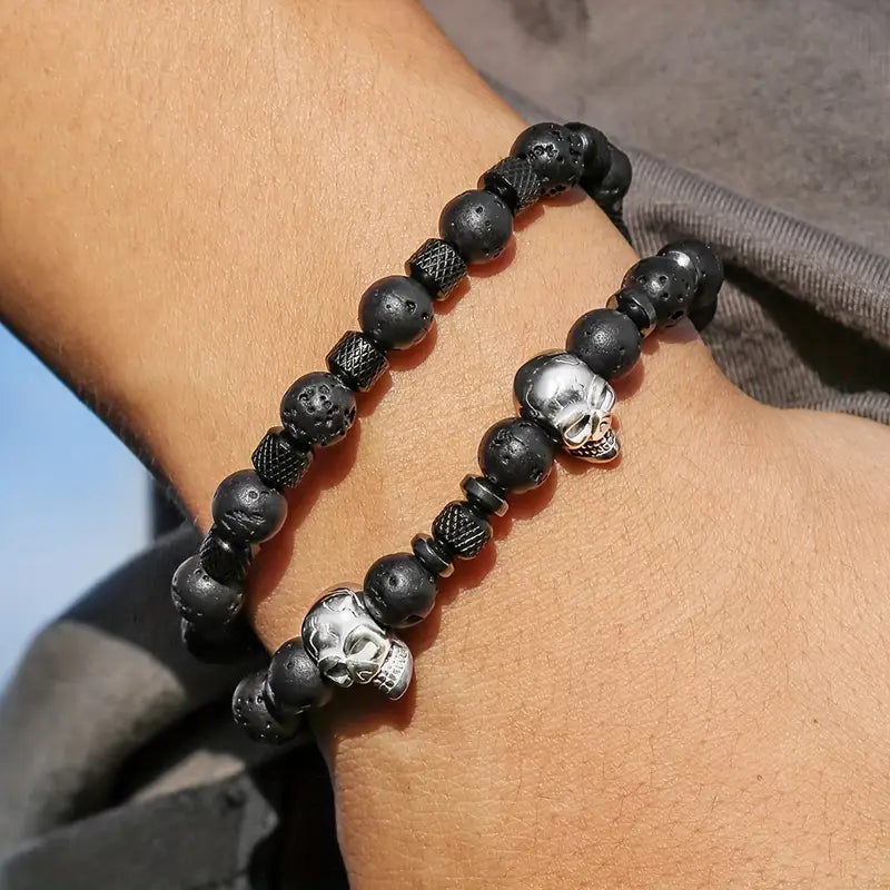 Zestaw 2 męskich bransoletek z czaszką „Dominus”