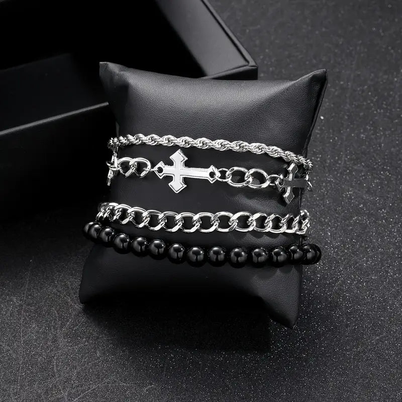 Zestaw 4 metalowych bransoletek „Cross Steel Set”