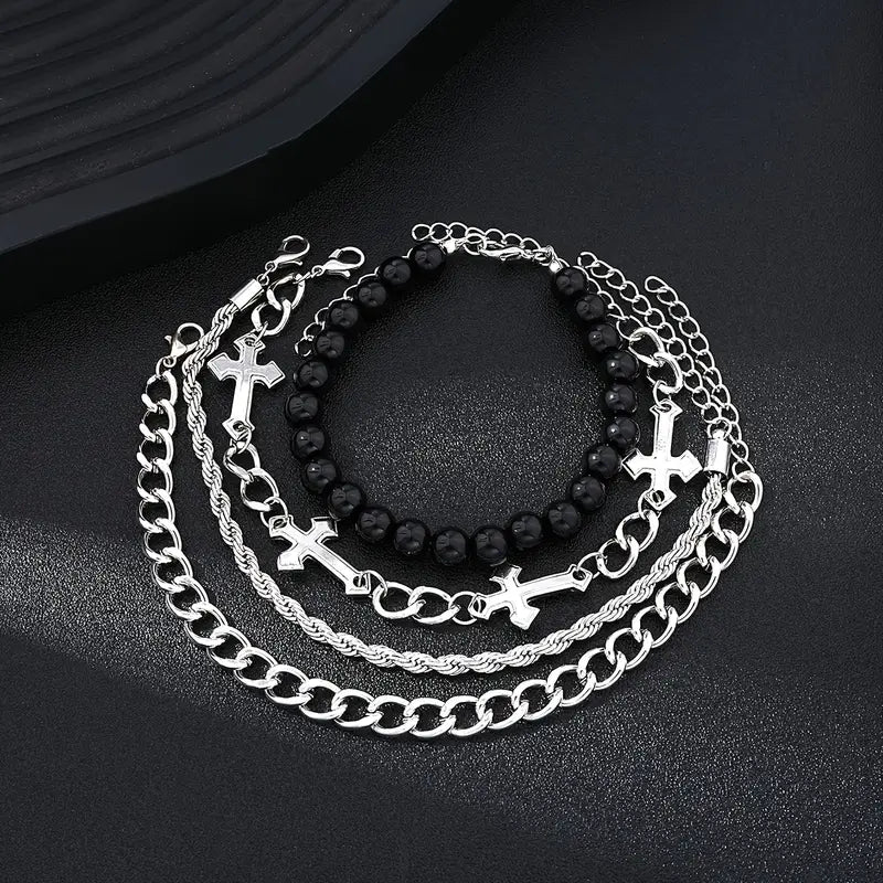 Zestaw 4 metalowych bransoletek „Cross Steel Set”