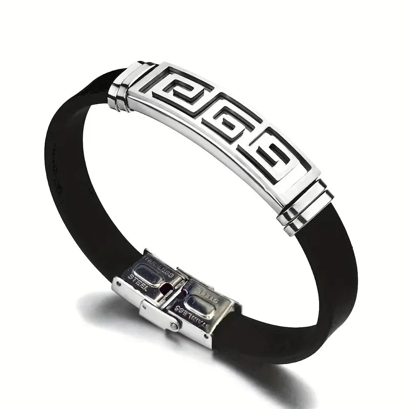 Bransoletka męska z silikonu połączonego z elegancka stalą nierdzewną „Greca Line”