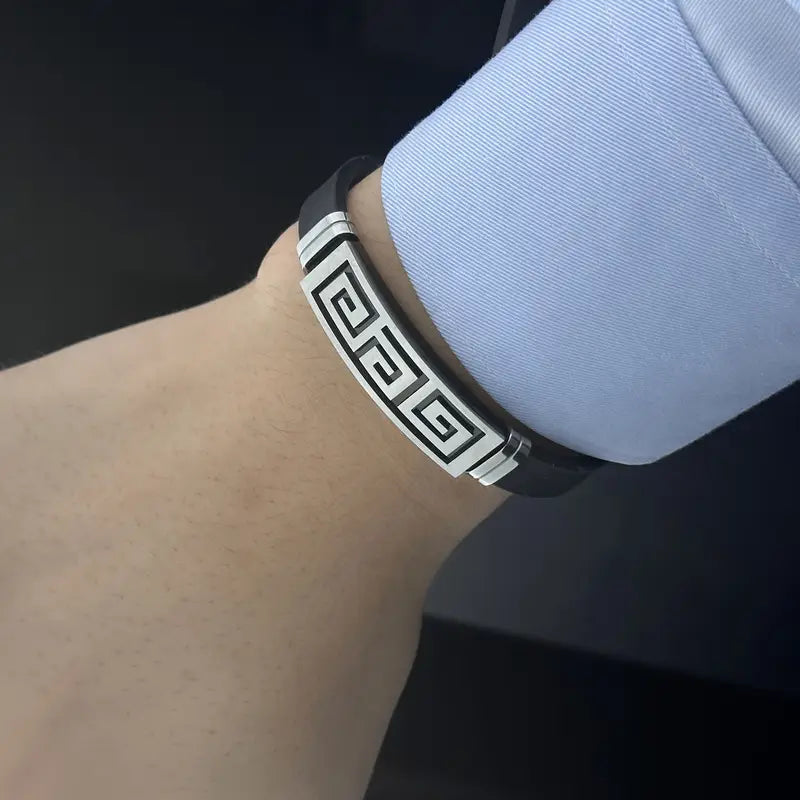 Bransoletka męska z silikonu połączonego z elegancka stalą nierdzewną „Greca Line”