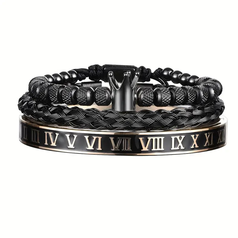 Zestaw 3 Bransoletek Męskich z koroną „Aurelius”