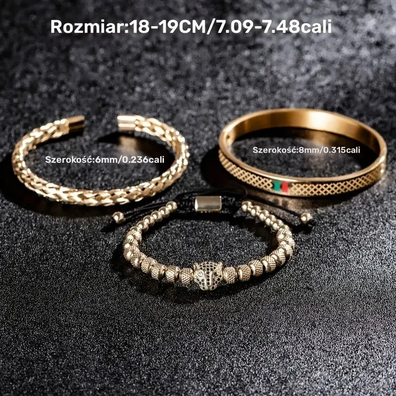 Zestaw Bransoletek Męskich z głową pumy „Pantherius”