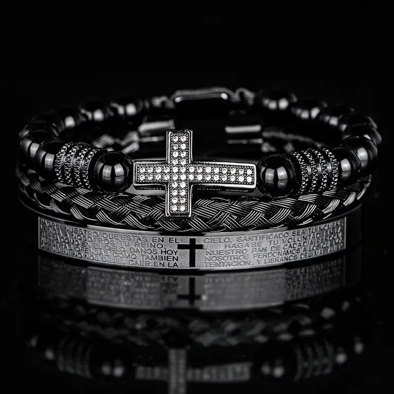 Zestaw 3 męskich bransoletek z metalu „Crux Divinum”