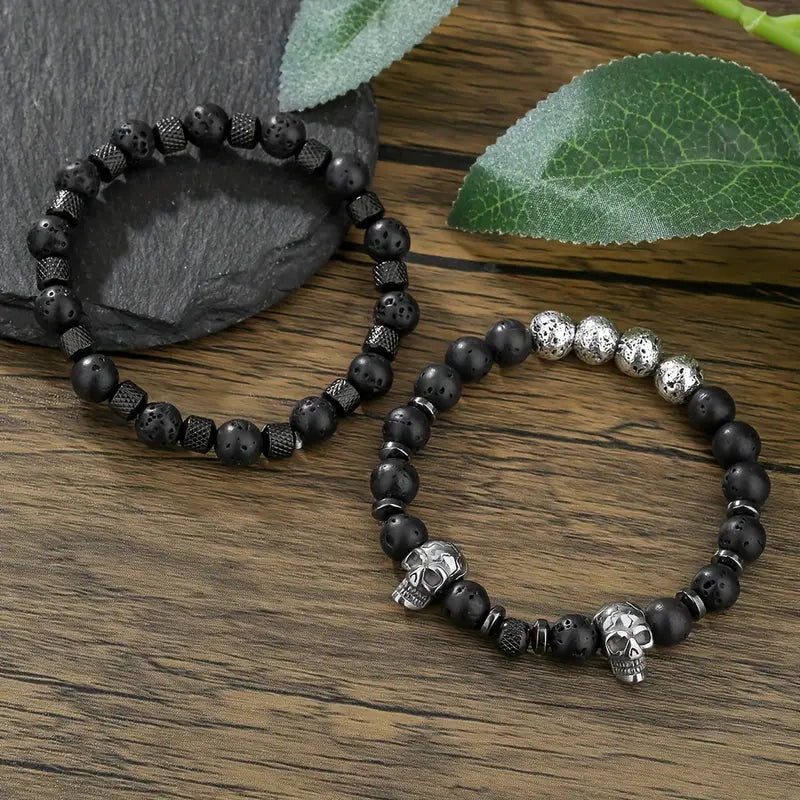 Zestaw 2 męskich bransoletek z czaszką „Dominus”