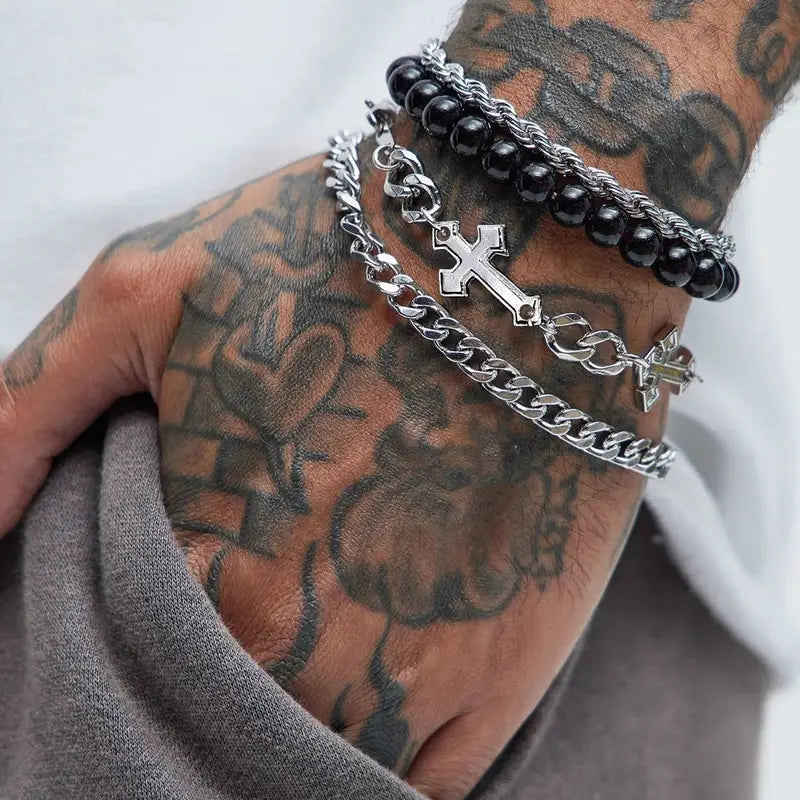 Zestaw 4 metalowych bransoletek „Cross Steel Set”