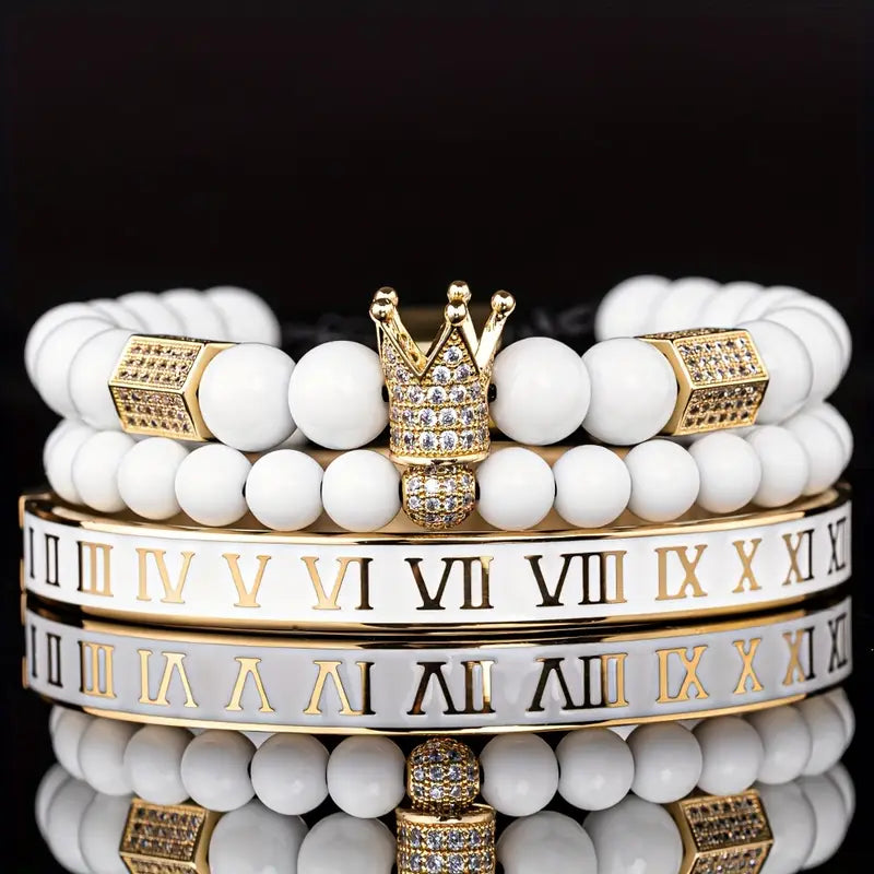 Zestaw 3 Męskich Bransoletek z koroną, z cyrkoniami „Regnum Crown Elite”