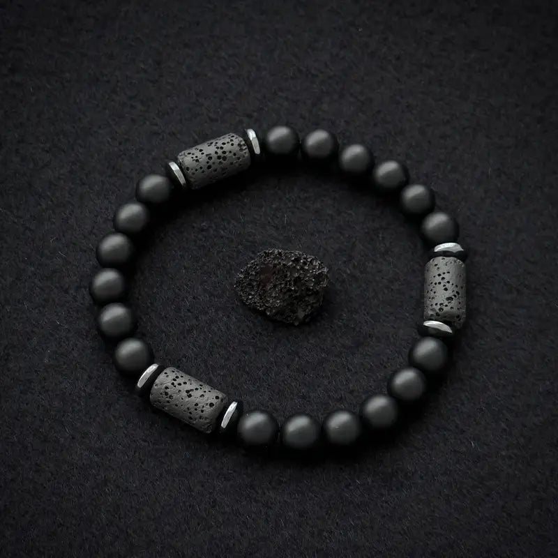 Bransoletka z lawy wulkanicznej oraz czarnych matowych koralików „Lava Core Minimal”