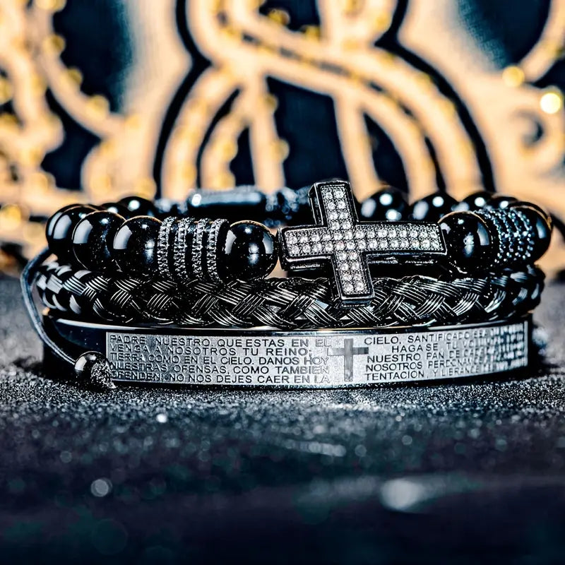 Zestaw 3 męskich bransoletek z metalu „Crux Divinum”