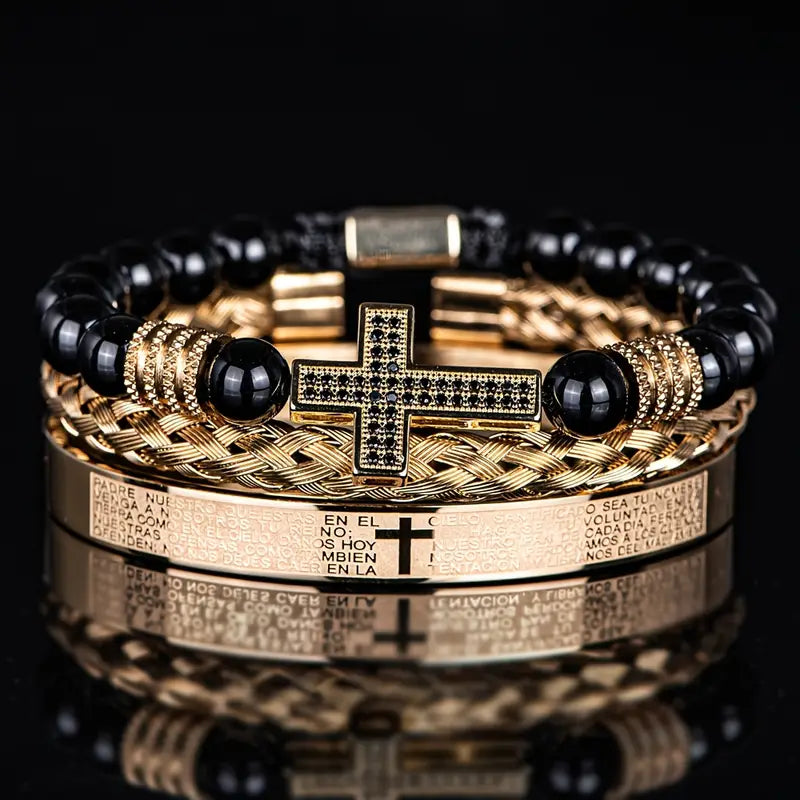 Zestaw 3 męskich bransoletek z metalu „Crux Divinum”
