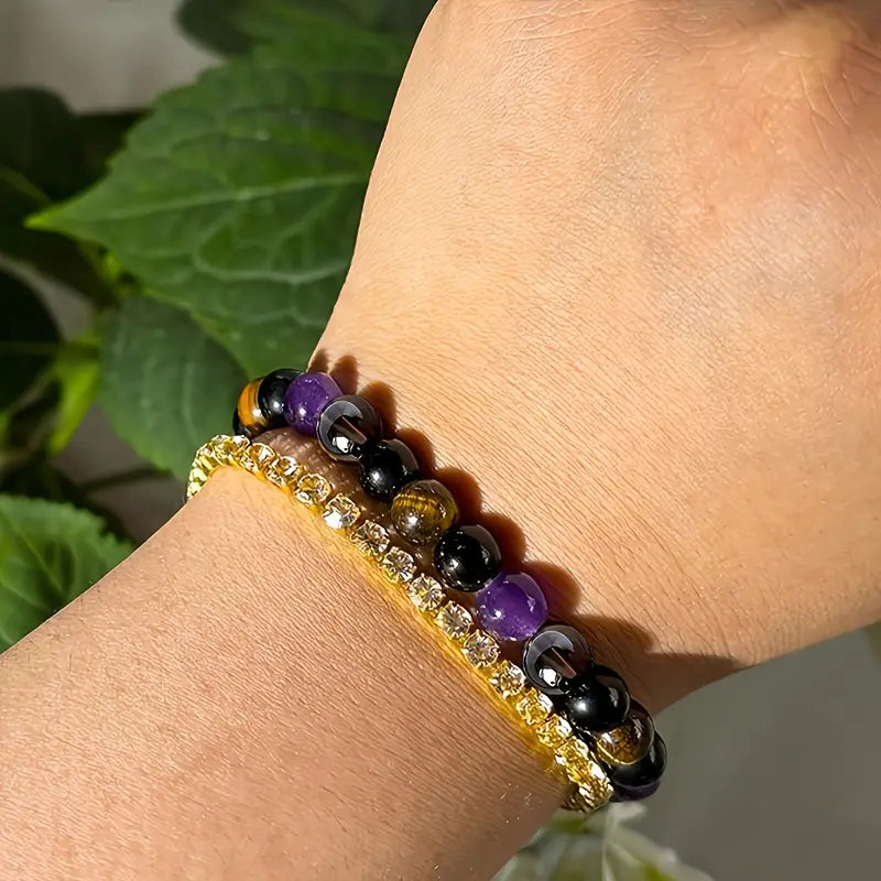 Bransoletka z onyksu, ametystu oraz tygrysiego oka „Trinity Stones”