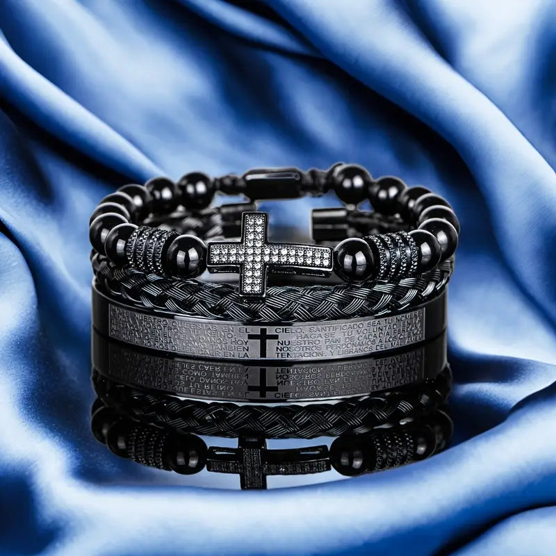 Zestaw 3 męskich bransoletek z metalu „Crux Divinum”