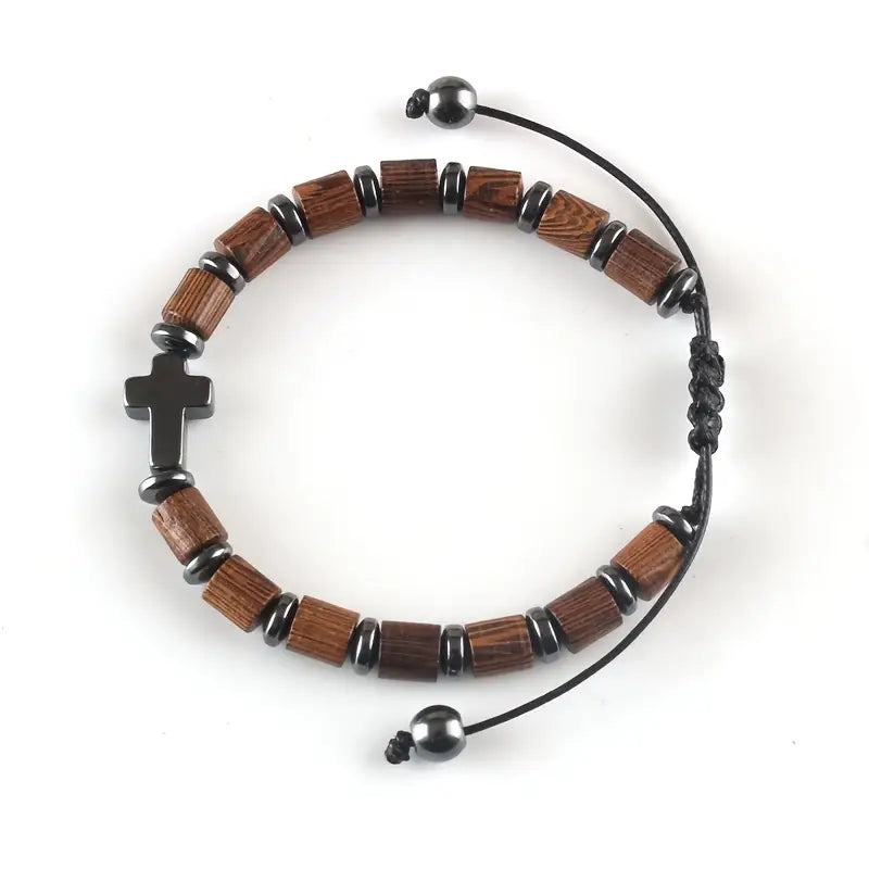 Uniwersalna drewniana bransoletka z metalowym krzyżykiem „Terra Crucis”