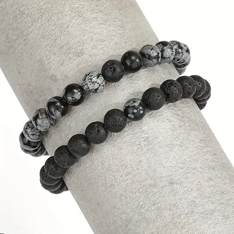 Bransoletki z obsydianu śnieżnego i lawy wulkanicznej „Lava & Snow OB”