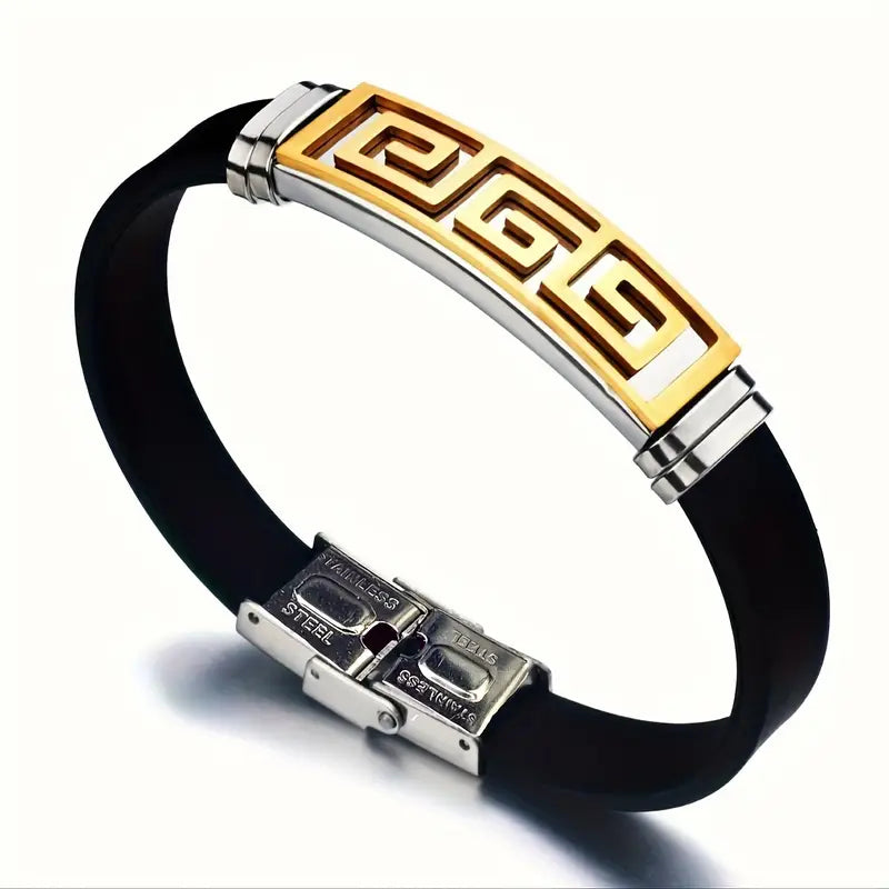 Bransoletka męska z silikonu połączonego z elegancka stalą nierdzewną „Greca Line”
