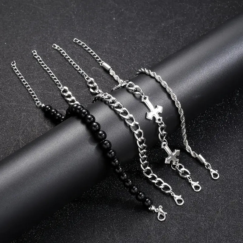 Zestaw 4 metalowych bransoletek „Cross Steel Set”