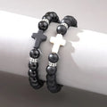 Zestaw 2 czarno-białych bransoletek z krzyżykiem „Dualis Cross”