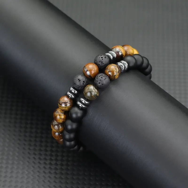 Bransoletki z lawy wulkanicznej i tygrysiego oka „Element Duo Stones”