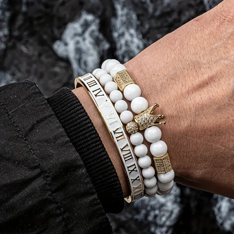 Zestaw 3 Męskich Bransoletek z koroną, z cyrkoniami „Regnum Crown Elite”