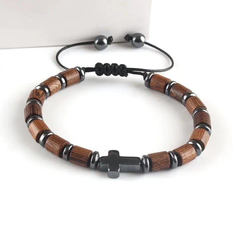Uniwersalna drewniana bransoletka z metalowym krzyżykiem „Terra Crucis”