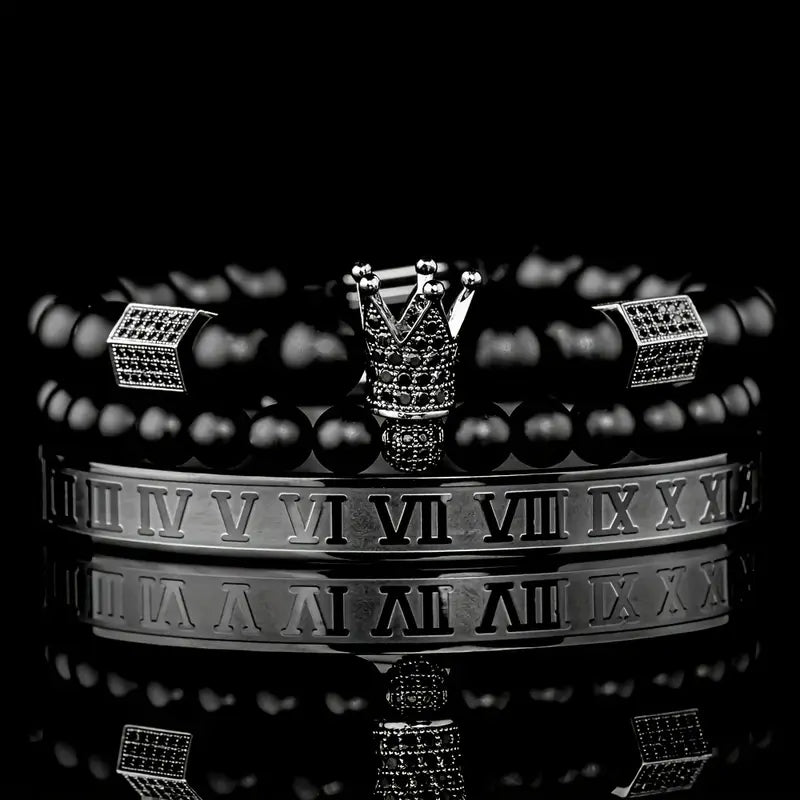 Zestaw 3 Męskich Bransoletek z koroną, z cyrkoniami „Regnum Crown Elite”