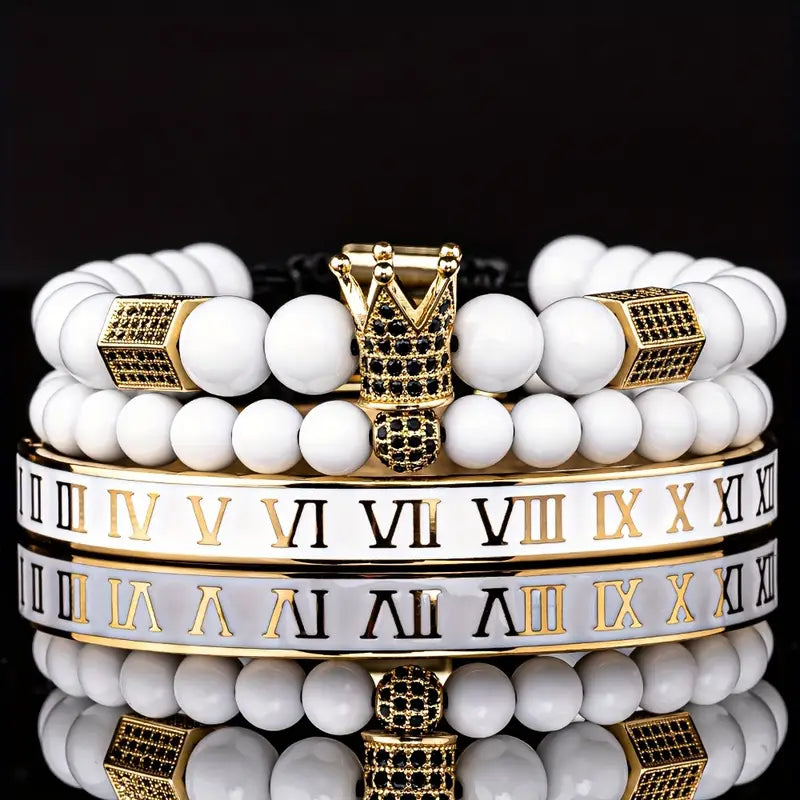 Zestaw 3 Męskich Bransoletek z koroną, z cyrkoniami „Regnum Crown Elite”