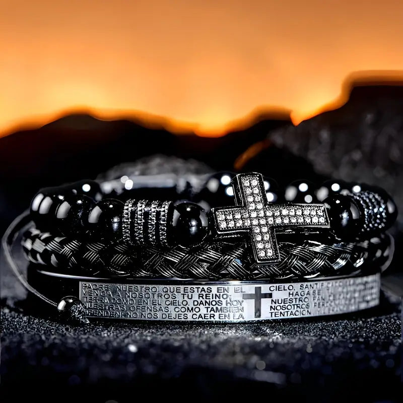 Zestaw 3 męskich bransoletek z metalu „Crux Divinum”
