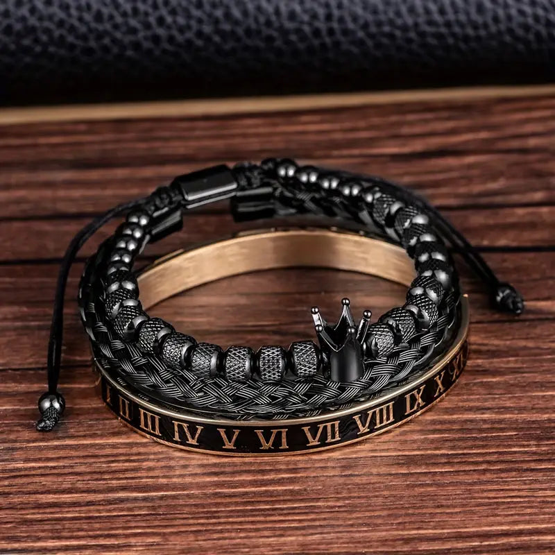 Zestaw 3 Bransoletek Męskich z koroną „Aurelius”