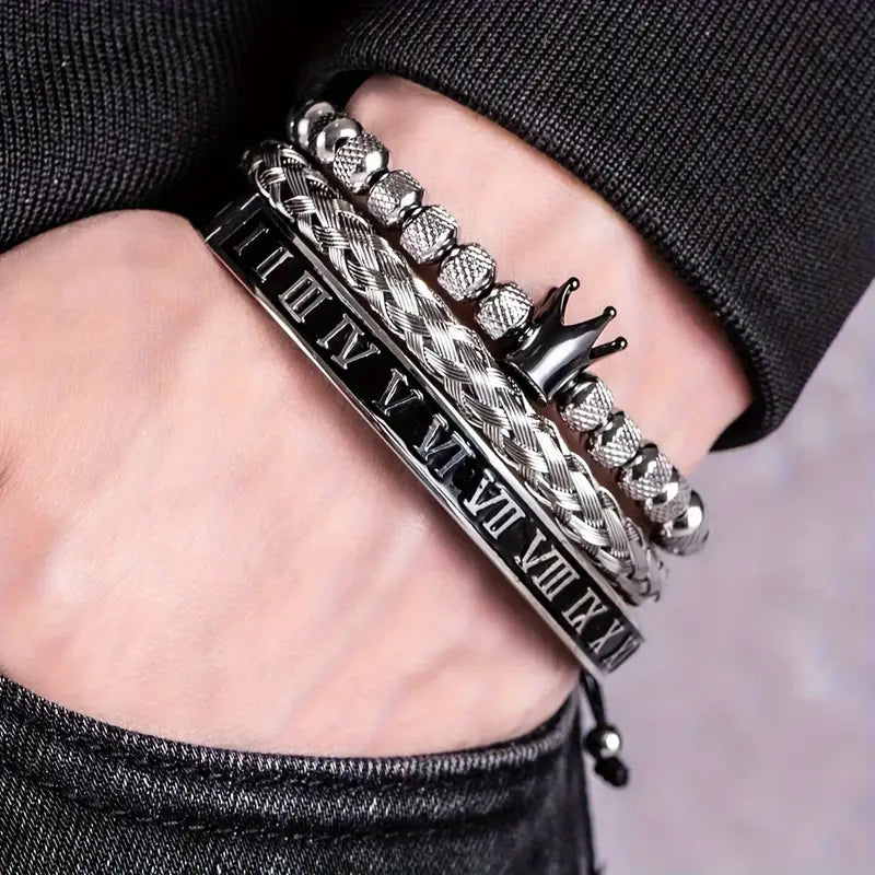 Zestaw 3 Bransoletek Męskich z koroną „Aurelius”