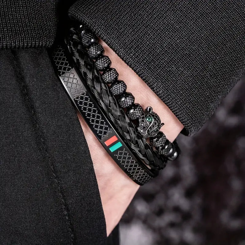 Zestaw Bransoletek Męskich z głową pumy „Pantherius”