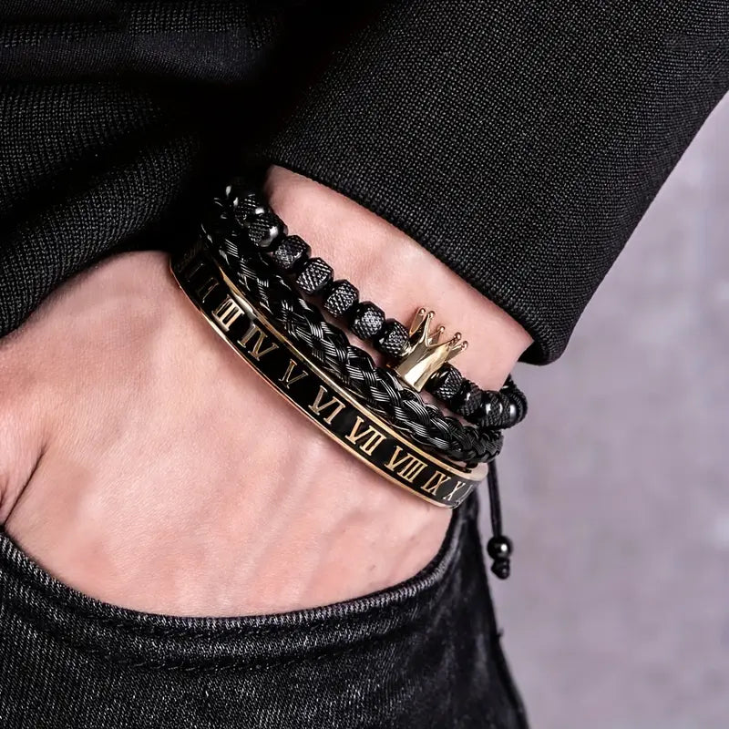 Zestaw 3 Bransoletek Męskich z koroną „Aurelius”