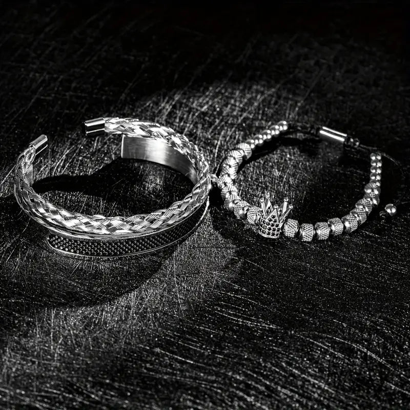 Zestaw 3 Bransoletek Męskich z koroną „Imperius”