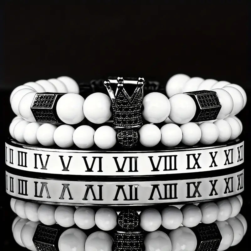 Zestaw 3 Męskich Bransoletek z koroną, z cyrkoniami „Regnum Crown Elite”