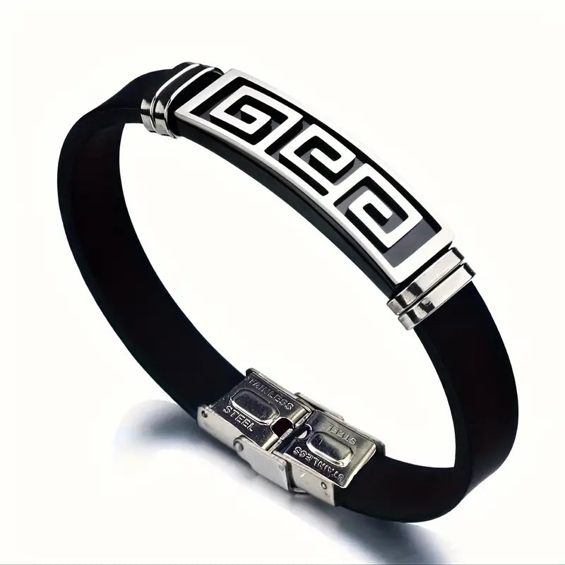 Bransoletka męska z silikonu połączonego z elegancka stalą nierdzewną „Greca Line”