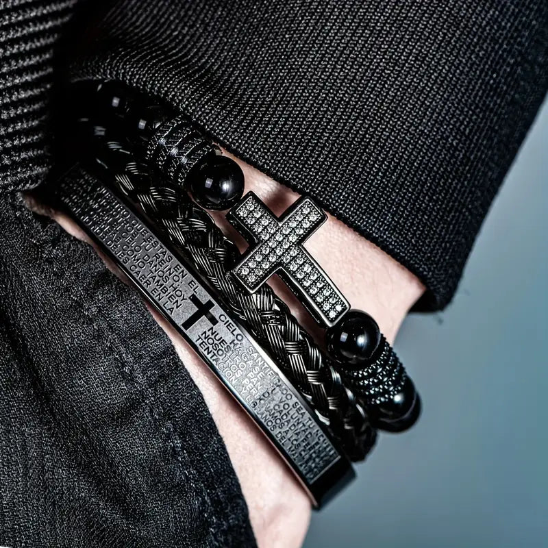 Zestaw 3 męskich bransoletek z metalu „Crux Divinum”