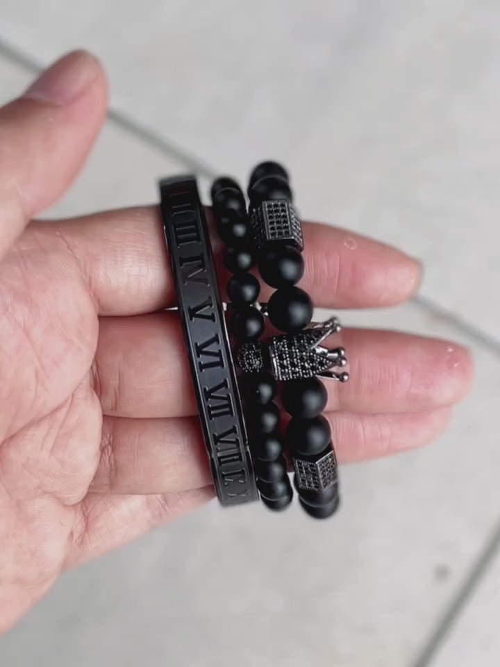 Zestaw 3 Męskich Bransoletek z koroną, z cyrkoniami „Regnum Crown Elite”